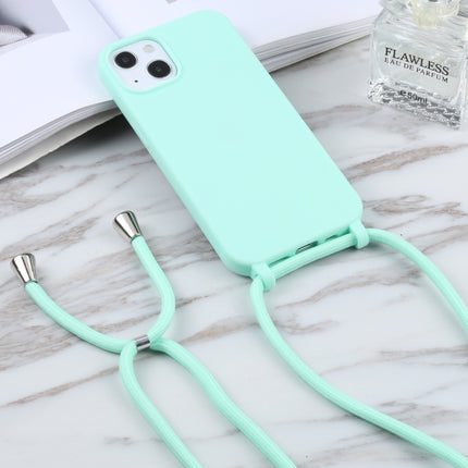 Candy Colors TPU Protective Case with Lanyard For iPhone 13 mini(Mint Green)-garmade.com