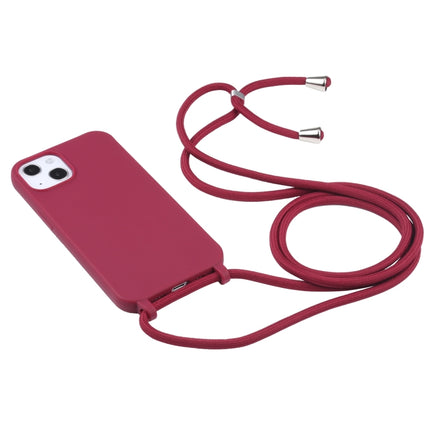 Candy Colors TPU Protective Case with Lanyard For iPhone 13(Red)-garmade.com