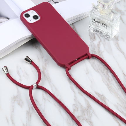 Candy Colors TPU Protective Case with Lanyard For iPhone 13(Red)-garmade.com
