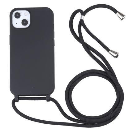 Candy Colors TPU Protective Case with Lanyard For iPhone 13(Black)-garmade.com