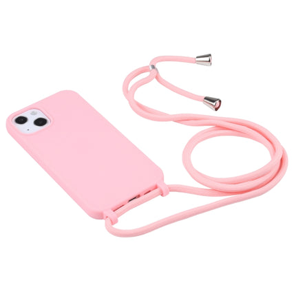 Candy Colors TPU Protective Case with Lanyard For iPhone 13(Pink)-garmade.com