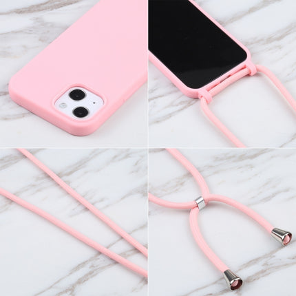 Candy Colors TPU Protective Case with Lanyard For iPhone 13(Pink)-garmade.com