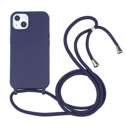 Candy Colors TPU Protective Case with Lanyard For iPhone 13(Dark Blue)-garmade.com