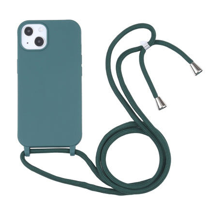 Candy Colors TPU Protective Case with Lanyard For iPhone 13(Dark Green)-garmade.com