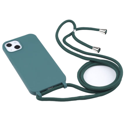 Candy Colors TPU Protective Case with Lanyard For iPhone 13(Dark Green)-garmade.com