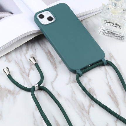Candy Colors TPU Protective Case with Lanyard For iPhone 13(Dark Green)-garmade.com