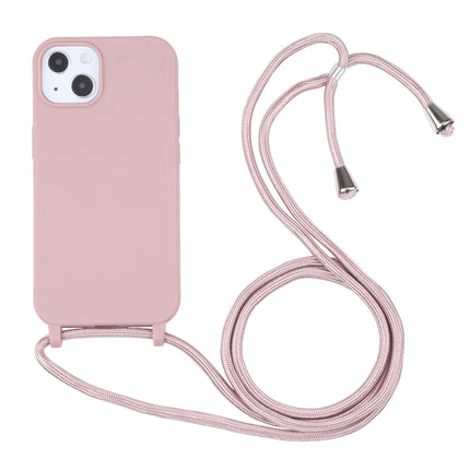 Candy Colors TPU Protective Case with Lanyard For iPhone 13(Rose Gold)-garmade.com