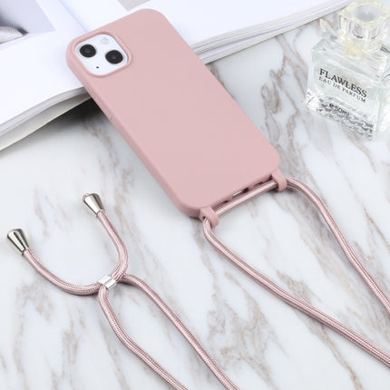 Candy Colors TPU Protective Case with Lanyard For iPhone 13(Rose Gold)-garmade.com