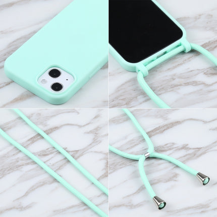 Candy Colors TPU Protective Case with Lanyard For iPhone 13(Mint Green)-garmade.com