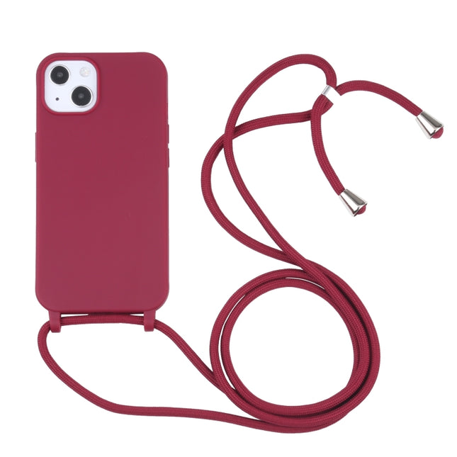 Candy Colors TPU Protective Case with Lanyard For iPhone 13 Pro(Red)-garmade.com