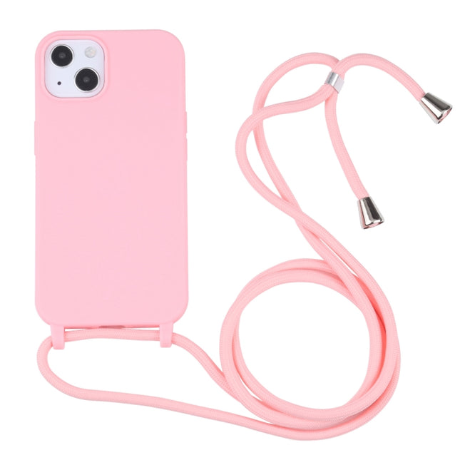 Candy Colors TPU Protective Case with Lanyard For iPhone 13 Pro Max(Pink)-garmade.com