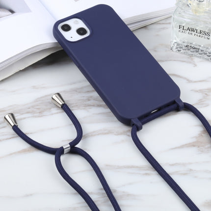 Candy Colors TPU Protective Case with Lanyard For iPhone 13 Pro Max(Dark Blue)-garmade.com