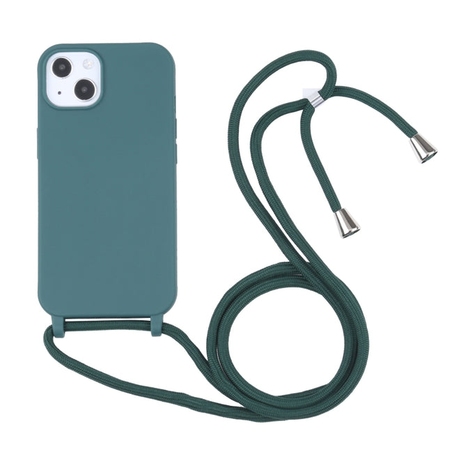 Candy Colors TPU Protective Case with Lanyard For iPhone 13 Pro Max(Dark Green)-garmade.com
