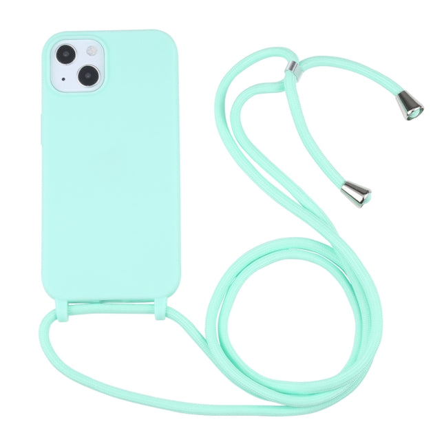 Candy Colors TPU Protective Case with Lanyard For iPhone 13 Pro Max(Mint Green)-garmade.com