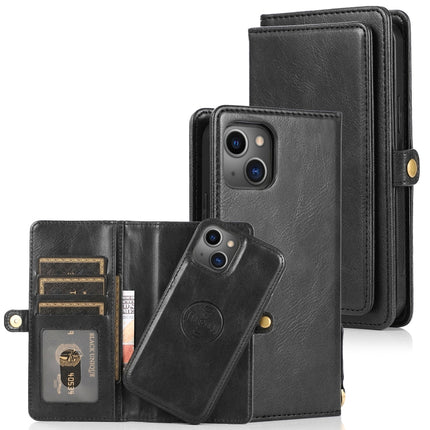Strong Magnetic Detachable Horizontal Flip Leather Case with Card Slots & Wallet For iPhone 13(Black)-garmade.com