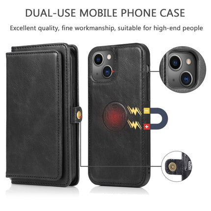 Strong Magnetic Detachable Horizontal Flip Leather Case with Card Slots & Wallet For iPhone 13(Black)-garmade.com