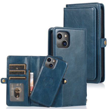 Strong Magnetic Detachable Horizontal Flip Leather Case with Card Slots & Wallet For iPhone 13(Blue)-garmade.com