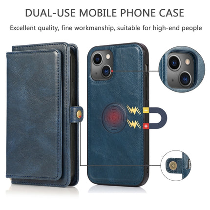 Strong Magnetic Detachable Horizontal Flip Leather Case with Card Slots & Wallet For iPhone 13(Blue)-garmade.com