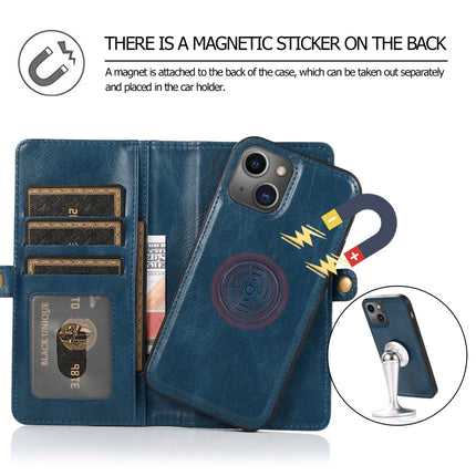 Strong Magnetic Detachable Horizontal Flip Leather Case with Card Slots & Wallet For iPhone 13(Blue)-garmade.com