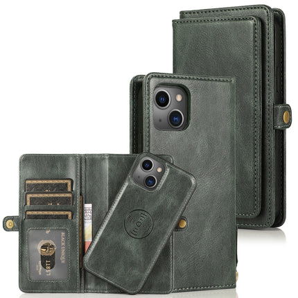 Strong Magnetic Detachable Horizontal Flip Leather Case with Card Slots & Wallet For iPhone 13(Green)-garmade.com