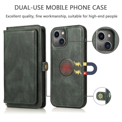 Strong Magnetic Detachable Horizontal Flip Leather Case with Card Slots & Wallet For iPhone 13(Green)-garmade.com