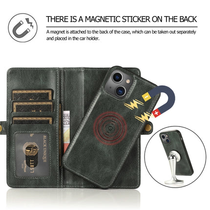 Strong Magnetic Detachable Horizontal Flip Leather Case with Card Slots & Wallet For iPhone 13(Green)-garmade.com