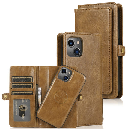 Strong Magnetic Detachable Horizontal Flip Leather Case with Card Slots & Wallet For iPhone 13(Brown)-garmade.com