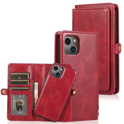 Strong Magnetic Detachable Horizontal Flip Leather Case with Card Slots & Wallet For iPhone 13(Red)-garmade.com