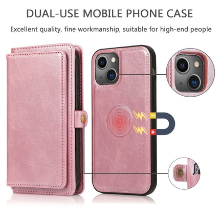 Strong Magnetic Detachable Horizontal Flip Leather Case with Card Slots & Wallet For iPhone 13(Rose Gold)-garmade.com