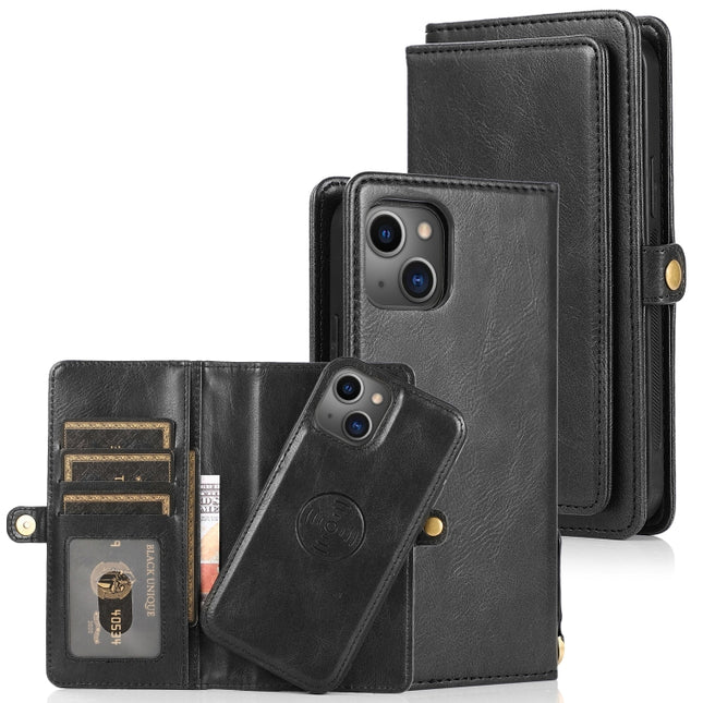 Strong Magnetic Detachable Horizontal Flip Leather Case with Card Slots & Wallet For iPhone 13 Pro(Black)-garmade.com