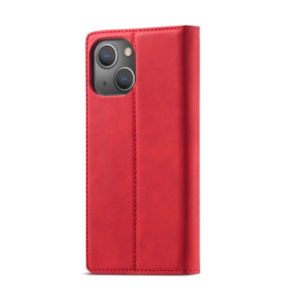 LC.IMEEKE Strong Magnetic PU + Matte TPU Horizontal Flip Leather Case with Holder & Card Slots & Wallet For iPhone 13(Red)-garmade.com