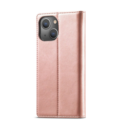 LC.IMEEKE Strong Magnetic PU + Matte TPU Horizontal Flip Leather Case with Holder & Card Slots & Wallet For iPhone 13(Rose Gold)-garmade.com