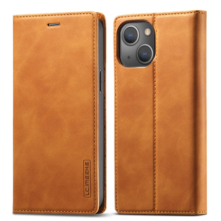 LC.IMEEKE Strong Magnetic PU + Matte TPU Horizontal Flip Leather Case with Holder & Card Slots & Wallet For iPhone 13(Brown)-garmade.com