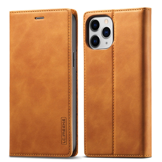 LC.IMEEKE Strong Magnetic PU + Matte TPU Horizontal Flip Leather Case with Holder & Card Slots & Wallet For iPhone 13 Pro(Brown)-garmade.com