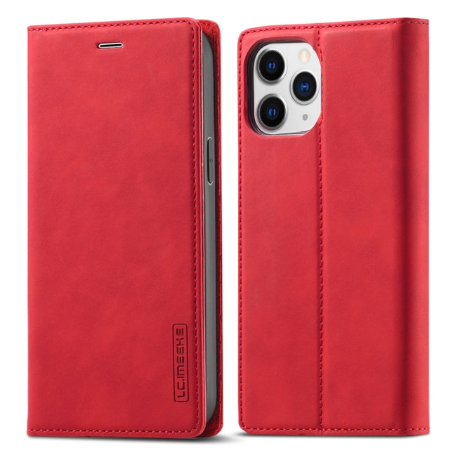 LC.IMEEKE Strong Magnetic PU + Matte TPU Horizontal Flip Leather Case with Holder & Card Slots & Wallet For iPhone 13 Pro Max(Red)-garmade.com