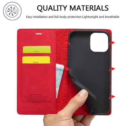 LC.IMEEKE Strong Magnetic PU + Matte TPU Horizontal Flip Leather Case with Holder & Card Slots & Wallet For iPhone 13 Pro Max(Red)-garmade.com