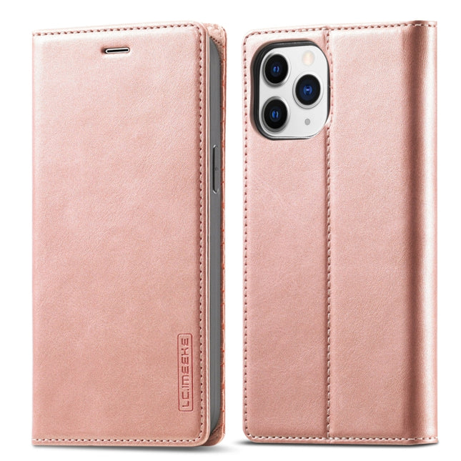 LC.IMEEKE Strong Magnetic PU + Matte TPU Horizontal Flip Leather Case with Holder & Card Slots & Wallet For iPhone 13 Pro Max(Rose Gold)-garmade.com