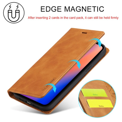 LC.IMEEKE Strong Magnetic PU + Matte TPU Horizontal Flip Leather Case with Holder & Card Slots & Wallet For iPhone 13 Pro Max(Brown)-garmade.com