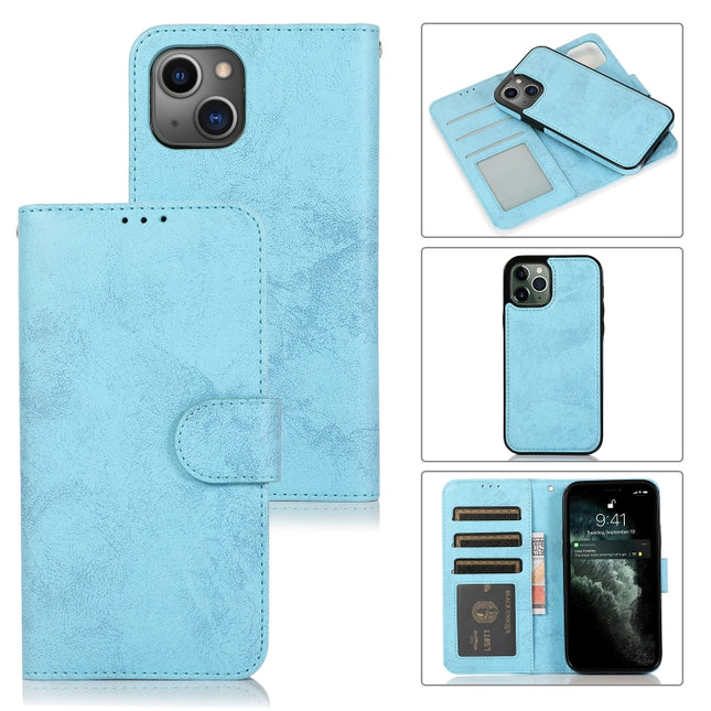 Retro 2 in 1 Detachable Horizontal Flip Leather Case with Card Slots & Wallet For iPhone 13(Blue)-garmade.com