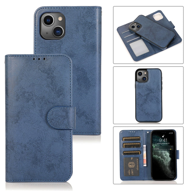 Retro 2 in 1 Detachable Horizontal Flip Leather Case with Card Slots & Wallet For iPhone 13(Dark Blue)-garmade.com