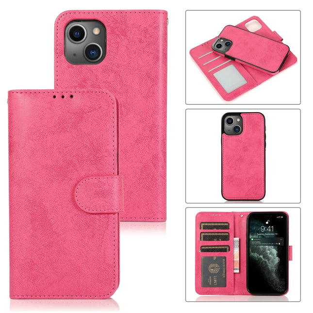 Retro 2 in 1 Detachable Horizontal Flip Leather Case with Card Slots & Wallet For iPhone 13 Mini(Pink)-garmade.com