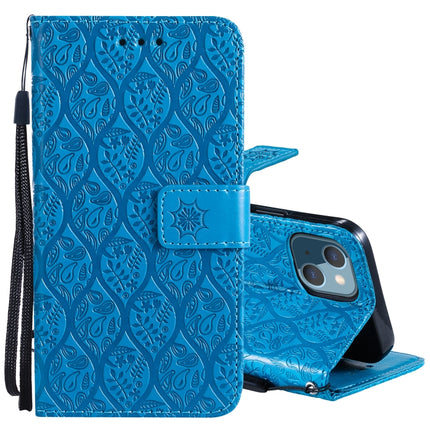 Pressed Printing Rattan Flower Pattern Horizontal Flip PU Leather Case with Holder & Card Slots & Wallet & Photo Frame For iPhone 13 mini(Blue)-garmade.com