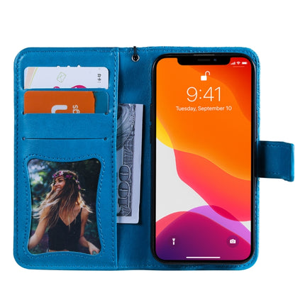 Pressed Printing Rattan Flower Pattern Horizontal Flip PU Leather Case with Holder & Card Slots & Wallet & Photo Frame For iPhone 13 mini(Blue)-garmade.com