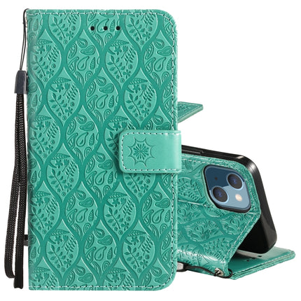 Pressed Printing Rattan Flower Pattern Horizontal Flip PU Leather Case with Holder & Card Slots & Wallet & Photo Frame For iPhone 13 mini(Green)-garmade.com