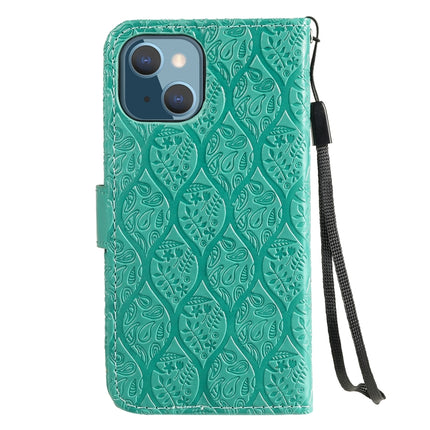 Pressed Printing Rattan Flower Pattern Horizontal Flip PU Leather Case with Holder & Card Slots & Wallet & Photo Frame For iPhone 13 mini(Green)-garmade.com
