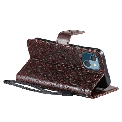 Pressed Printing Rattan Flower Pattern Horizontal Flip PU Leather Case with Holder & Card Slots & Wallet & Photo Frame For iPhone 13 mini(Brown)-garmade.com