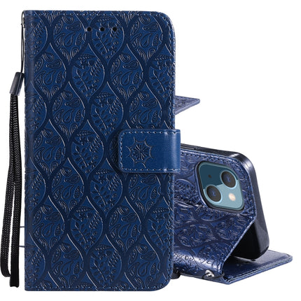 Pressed Printing Rattan Flower Pattern Horizontal Flip PU Leather Case with Holder & Card Slots & Wallet & Photo Frame For iPhone 13 mini(Dark Blue)-garmade.com