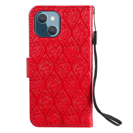 Pressed Printing Rattan Flower Pattern Horizontal Flip PU Leather Case with Holder & Card Slots & Wallet & Photo Frame For iPhone 13 mini(Red)-garmade.com