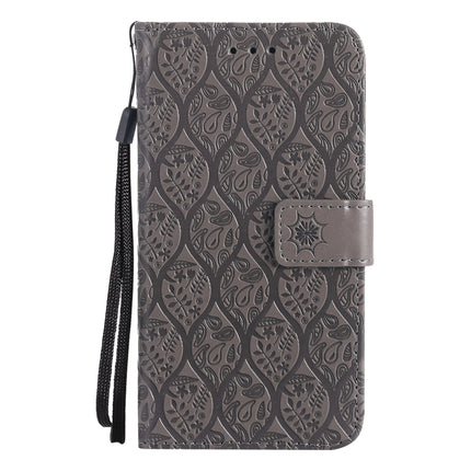 Pressed Printing Rattan Flower Pattern Horizontal Flip PU Leather Case with Holder & Card Slots & Wallet & Photo Frame For iPhone 13 mini(Grey)-garmade.com