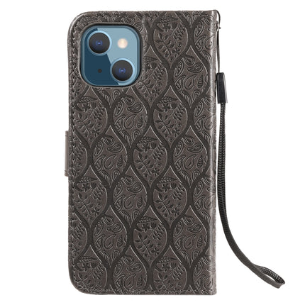 Pressed Printing Rattan Flower Pattern Horizontal Flip PU Leather Case with Holder & Card Slots & Wallet & Photo Frame For iPhone 13 mini(Grey)-garmade.com